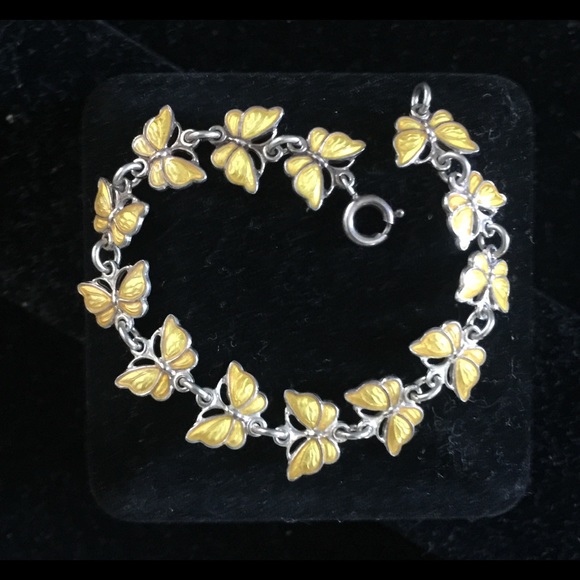 Vintage Sterling Enamel Butterfly Bracelet